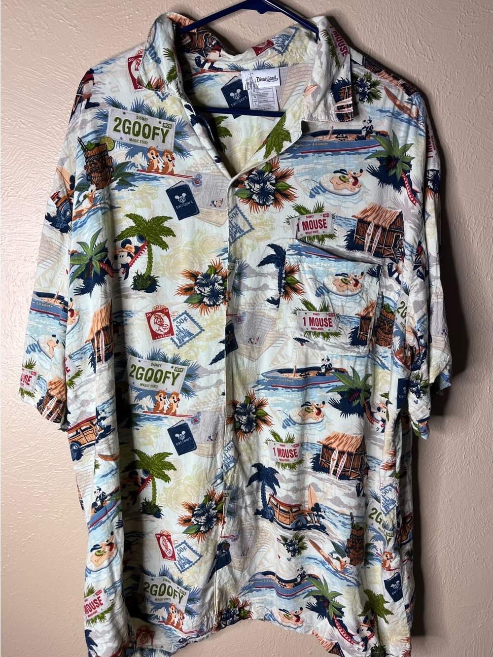Disneyland White Tropical Print Short Sleeve Button-Down Shirt